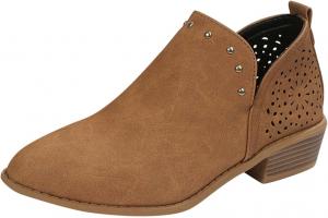 Женские ботильоны на каждый день с вырезами, массивным каблуком, перфорированными боками и V-образным вырезом в стиле ковбойских сапог Generic, Brown
