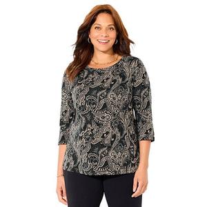 Футболка Women's plus size Suprema Feather Together Catherines, Black Paisley