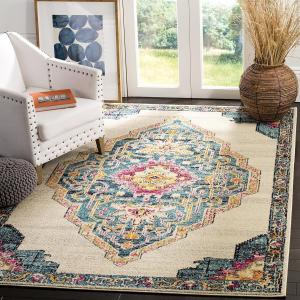 Ковер SAFAVIEH, 155 x 232 см, коллекции Monaco, Multi, дизайн Boho Chic с медальоном и эффектом потертости, не линяет и прост в уходе, идеален для помещений с высокой проходимостью в гостиной, спальне (MNC254F)