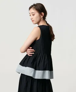 Хлопковая шелковая блузка без рукавов с защипами - можно стирать United Arrows, цвет Navy