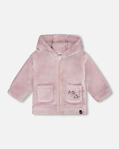 Детская плюшевая куртка с капюшоном и застежкой-молнией, нейтральный фиолетовый цвет - для девочек Deux par Deux, Neutral purple