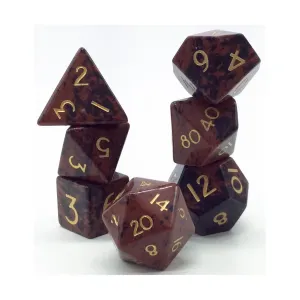 Набор Poly — обсидиан красного дерева с золотом (7), Semi Precious Stone Dice (Level Up Dice)