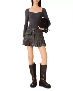 Вязаный свитер в рубчик Maje, серый