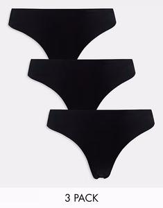 Набор из 3 бесшовных стрингов черного цвета Pieces