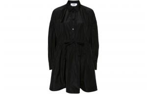 Миди-платье-рубашка с завязками на талии и расклешенным подолом MSGM, черный