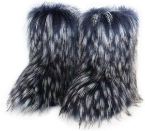 Женские зимние ботинки MH Bailment из искусственного меха, средние сапоги до икры, пушистые модные короткие зимние ботинки, Dark Blue