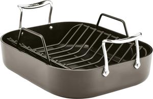 All-Clad Essentials Hard Anodized антипригарная жаровня с решеткой 28x36 см, безопасная для духовки и гриля до 260°C, черная