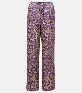 Широкие брюки из сатинового шелка с цветочным принтом Dries Van Noten, Peach