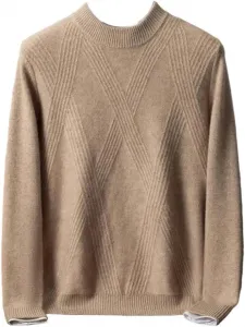 Мужской свитер с высоким воротником и крупным ромбовидным узором