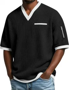 Футболка для мужчин V-образный вырез короткий рукав цветной блок