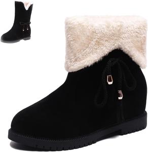 Женские теплые снегоступы с бантом, женские сапоги на устойчивом каблуке с круглым носком из искусственной замши, женские модные снегоступы HoukiG, Black