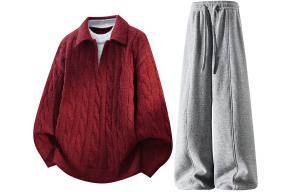 Повседневная спортивная одежда Unisex V-образный вырез Moderate X1617, burgundy top+серый sweatpants fleece-lined