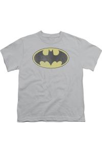 DC Comics Batman Футболка с ретро-логотипом Бэтмена и эффектом потертости для детей Gildan, серебряный