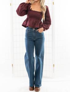 Бордовый топ с квадратным вырезом и сборкой LE LIS