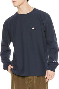 Мужская футболка с длинным рукавом Champion C3-W403/C3-T411, круглый вырез, 100% хлопок, 257 г, логотип One Point, темно-синий