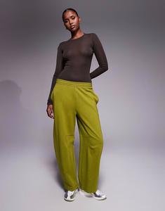 Спортивные брюки-джоггеры Interlock Barrel Leg в оливково-зеленом цвете Asos Design