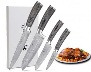 Набор из 4 дамасских ножей Wakoli EDIS I Лезвие 8-18 см I Деревянные ручки Pakka