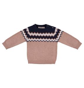 Жаккардовый свитер для мальчика коричневого цвета Emc, коричневый