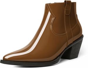 Женские ботильоны Esvowido с заостренным носком, низким каблуком, массивным каблуком, короткие ботинки с боковой молнией и мехом, офисные осенние ботинки, Brown