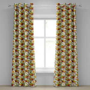 Штора на люверсах ABAKUHAUS Яблоко, тема сбора яблок со стилизованными фруктами и листьями, осенний сезон, декоративная двухпанельная штора, 280 см x 175 см, цвет Сиена жженая Abakuhaus