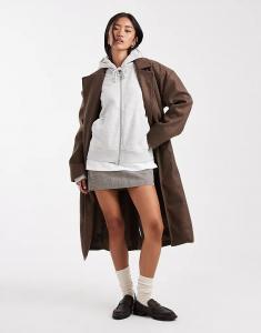 Длинное пальто Brave Soul из искусственной шерсти с поясом коричневого цвета