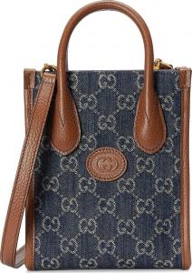 Сумка Gucci Mini Tote Bag With Interlocking G Blue/Ivory, синий