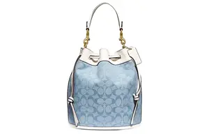 Сумка через плечо из холста с кожаными деталями, средний размер, женская, бело-голубая деним COACH