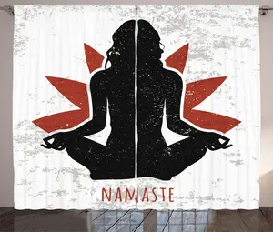 Штора ABAKUHAUS Yoga Rustic, Лотос-Женщина-Цветок-Грязь, присборенная тесьма для спальни с петлями и крючками, 280 x 225 см, цвет: оранжевый, белый, черный Abakuhaus