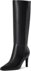 Женские сапоги GENSHUO высокой голени на широкую икру, с высокими каблуками 3 дюйма, заостренным носком, длинные сапоги, модные и стильные зимние туфли для вечеринки, свидания, ночного выхода или танцев, Solid Black