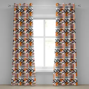 Геометрическая штора на люверсах ABAKUHAUS, нарисованный вручную художественный узор из стрел, прямоугольников и квадратов, декоративная двухпанельная штора, 280 см x 245 см, оранжевый, бледно-розовый, черный