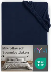 Простыня на резинке DreamScience Microfleece 90x200 - 100x200 см, темно-синяя, для матрасов высотой до 22 см - Мягкая и теплая простыня на резинке NYVI
