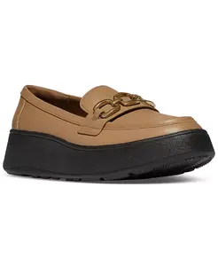 Женские кожаные лоферы F-Mode с квадратной цепью Fitflop, коричневый