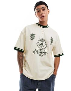 Футболка Asos Design Oversized, кремовый/футбольный принт