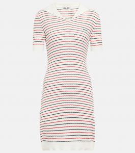 Мини-платье из полосатого хлопка Miu Miu, Bianco