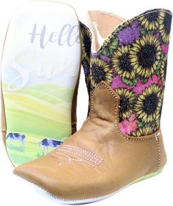 Ковбойские сапоги Tin Haul Western, голенище с рисунком подсолнуха, коричневая кожа, боковая молния