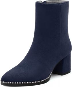 CDXJHYMY Женские ботильоны с заостренным носком и средней подошвой, короткие ботинки с серебристой отделкой на устойчивом каблуке 2,4 см, обувь для работы, улицы и банкетов.