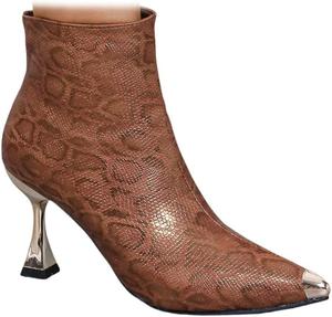 Женские ботильоны со змеиным принтом, на шпильке, с классическим заостренным носком, высокие каблуки, сзади на молнии, удобные, сексуальные короткие ботинки для девушек Generic, Brown