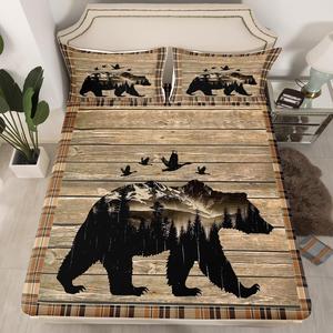 Erosebridal Комплект постельного белья Hunting Bear для мальчиков подростков в стиле фермерского домика с рисунком лесных животных, Multi 06