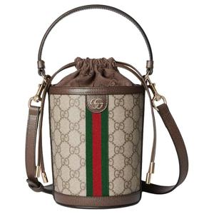 GUCCI Ophidia холщовая с кожаной отделкой ведро, мини женская сумка через плечо бежевый и dark brown