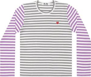 Футболка Comme des Garçons PLAY Bi-Color Striped Long-Sleeve Heart T-Shirt 'Grey/Purple', серый