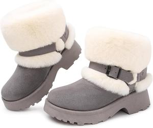 Женские сапоги на платформе, до щиколотки, с низким каблуком, зимние сапоги с модной пряжкой, слипперы, удобные, для улицы, короткие ботильоны Goldnut, Grau