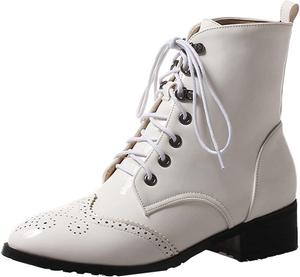 Женские ботильоны VOKLIN Chelsea с круглым носком на шнуровке, из лакированной кожи, на плоском низком каблуке, праздничные короткие ботинки, White-Velvet Lined