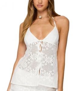 Арли Текстурированный Полупрозрачный Топ-Халтер с Цветочным Принтом Edikted, белый