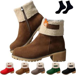 Женские зимние комфортные ботильоны, замшевые с круглым носком, массивным средним каблуком и платформой, теплые короткие ботинки с боковой молнией GHTRHSB, Brown