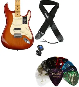 Fender American Professional II Stratocaster HSS - Sienna Sunburst с грифом из клена. Набор с ремнем Fender 2" с логотипом из полиэстера - черный с белым логотипом... (4 предмета)