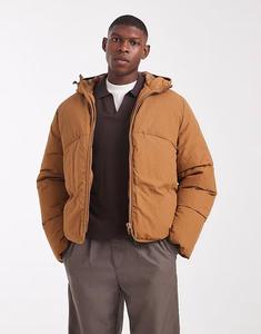 Пуховик с декоративными швами светло-коричневого цвета Asos Design