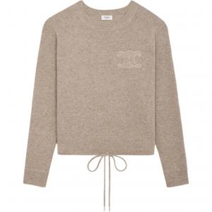 Свитер Triomphe с круглым вырезом и завязками Celine, oat
