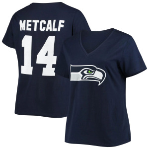 Женская футболка Fanatics с логотипом DK Metcalf College Navy Seattle Seahawks, большие размеры, имя и номер, футболка с v-образным вырезом Fanatics