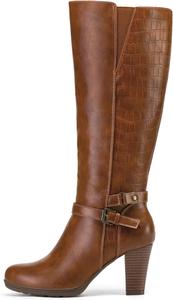 Женские высокие сапоги Mysoft выше колена на массивном каблуке с застежкой-молнией, Braun