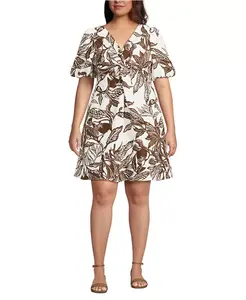 Женское льняное платье выше колена с рукавами-фонариками Lands' End, белый